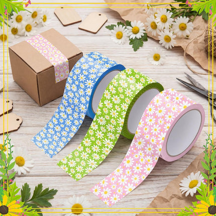 Marspark 3 Rolls Packaging Tape 50 Yard x 2 Inch Decorative Printed Duct Wrapping Tape for DIY Crafts Scrapbooking Crafting Boxes Decorations(Daisy)