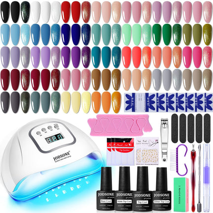 Gel Nail Polish Kit with U V Light 32 Colors Gel Polish Nail + 4 Functional Adhesive Bottles Kit Soak Off Manicure