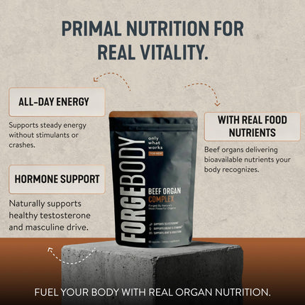 FORGEBODY Beef Organ Complex supplement facts panel grass fed liver heart kidney