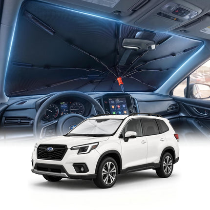 Umbrella Windshield Sun Shade for Car & SUV, Car Sunshade for Front Windshield [Nano Ice-Crystal Coatings] UPF50+ Heat & UV Block, Protect Interior & Keep Cooler Universal for Most of Sedan & SUV