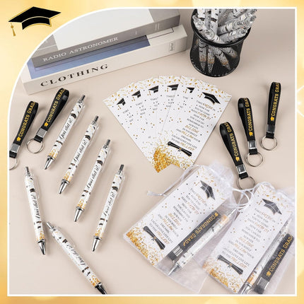 120 Pcs Graduation Gifts Bulk Class of 2026 Graduation Party Favors, 30 Ballpoint Pens 30 Bookmarks 30 Keychains 30 Organza Bags for University College Middle Senior High School Graduates Grad Party