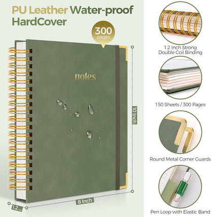 Hardcover Spiral Notebook, 300 Pages 8" x 10" College Ruled Notebook for Work with Dividers & Pockets, 5 - photo 2