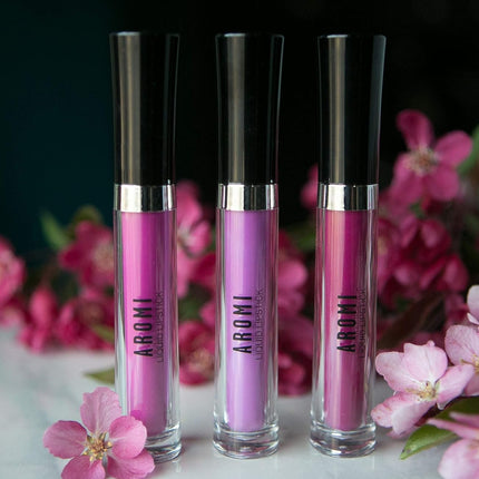 Aromi Bright Pink Matte Liquid Lipstick | Magenta Fuchsia Lip Color with Blue Undertones, Vegan, Cruelty-free, Smudge Proof, Transfer Proof, Long-lasting (Pink Peonies)