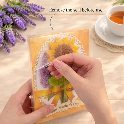 Mothers Day Card Sunflower Crochet Handmade Knitted, Sunflower Mothers Day Gift, Happy Mother Card for Mom Grandma Sister Wife Aunt Friend from Daughter Dad Son, 5x7 Inch with Plastic Box Included