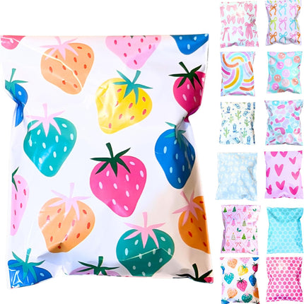 6x9 Colourful and Stylish 25 Pack Poly Mailer Bags with Unique Designs | Waterproof, Tear-Resistant, Durable Shipping Bags Ideal for Gifts, Small Businesses, and Secure Packaging | Colorful Strawberry