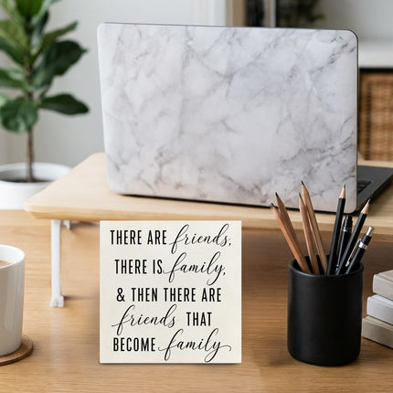 Friendship Family Wooden Signs - Friends Family Decor, Moving Away Gifts for Couples, Friendship Wood Block Plaque Box Signs Home for Shelf Table Decorative, 5x5 Inch