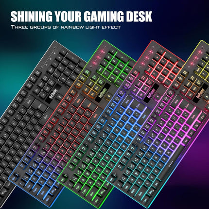 Wireless Gaming Keyboard and Mouse Combo, LED Backlit Rechargeable 3800mAh Battery, Mechanical Feel Anti-ghosting Keyboard + 7D 3200DPI Mice for PC Gamer (Black)