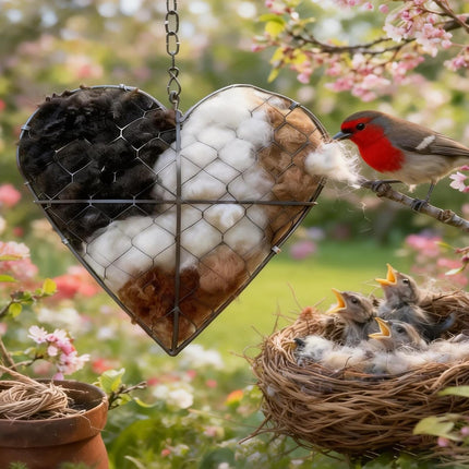 Handmade Alpaca Fiber Bird Nesting Heart, Refillable Birds Haven Heart Shape Hummingbird Nesting, Birds Nests Material Holder, Winter Fowl Gifts Animal Hummingbirds Lovers Home Garden Yard