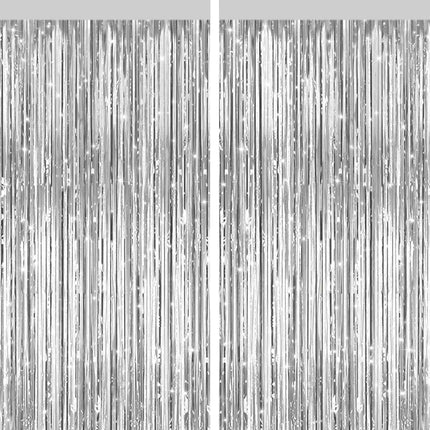 Pastel Pink Metallic Fringe Curtains 2 Pack, Tinsel Backdrop for Parties