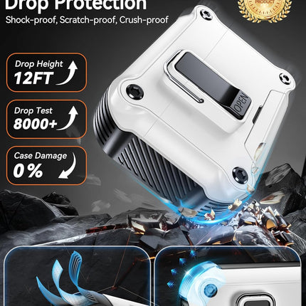 Dual Safety Lock for AirPods Pro 3 Case 2025, Compatible with MagSafe - Designed with Automatic Switch and Phone Stand, Includes a Cleaner & Keychain - Rugged Tough Hard Shell, White