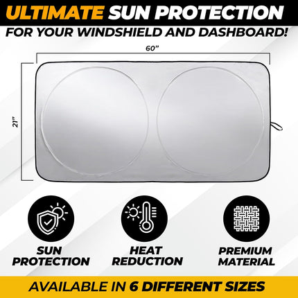 Jeep Windshield Sun Shade - 280T Thickened Material, X-Small (60" x 21"), Windshield Sun Visor Keeps Car Interior Cool, UV Heat and Dashboard Protects, fits with Wrangler, Gladiator and Rubicon