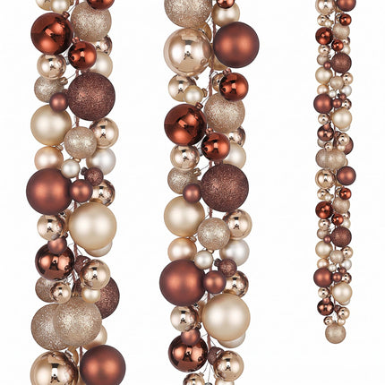 2 Pcs 6 ft Christmas Ball Ornament Garland, Champagne Gold