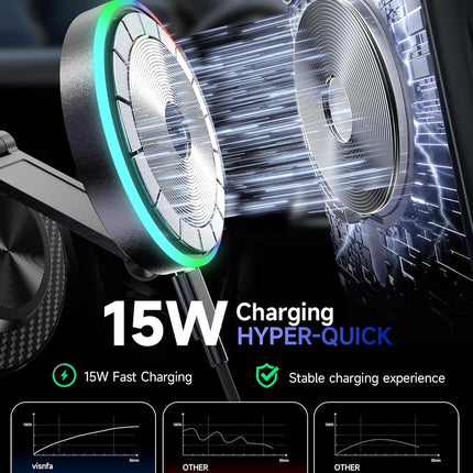 for Magsafe Car Mount Charger, 15W Faster Charging Wireless Car Charger [105+LBS Suction & 3800gf Magnetic] 360° Adjustable, Magnetic Phone Holders for Your Car for iPhone & Android
