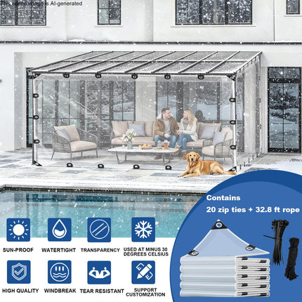 6x12ft Clear Tarp with Grommets, Transparent Heavy Duty Waterproof Tarp Cover with Reinforced Edge,Protects Against Water, Tear, Cold Weather Resistan for Greenhouse Balcony Garden.