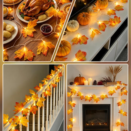 2-Pack Lighted Fall Garland, Total 16.4ft 40 LED Autumn String Lights
