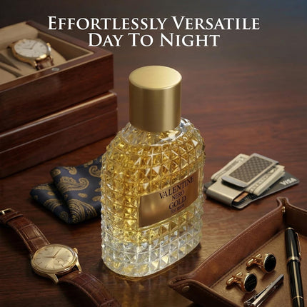 URBAN COLLECTION Valentine Nero Gold Cologne for Men, Warm Spicy Woody Fragrance, Amber Vanilla Perfume de Hombre with Powdery Notes, Long Lasting Masculine Scent, 3.4 oz / 100ml