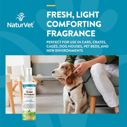 NaturVet Quiet Moments Herbal Calming Room Spray Dog Supplement - Ideal for Cars, Dog Crates, New Environments - Helps Reduce Pet Stress, Storm Anxiety, Motion Sickness - 8 Oz.
