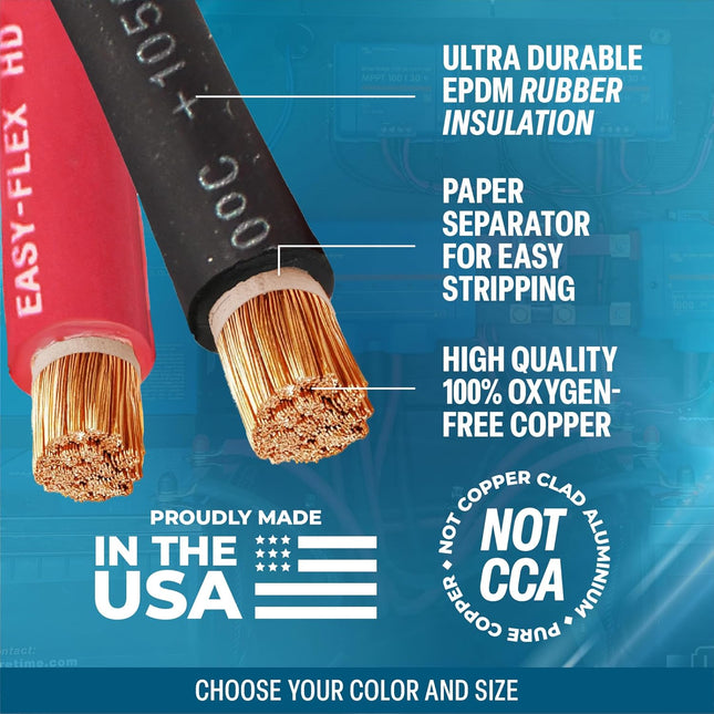 4 Gauge AWG 25 Ft Black + 25 Ft Red Flexible Pure Copper Made in USA
