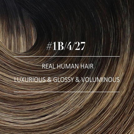 YoungSee 18 Inch Ombre Clip in Hair Extensions 120G Balayage Clip in Human Hair Extensions Natural Black Ombre Dark Brown Mix Blonde, Can Be Heat-styled Clip ins Extensions for Women At Home 7Pcs