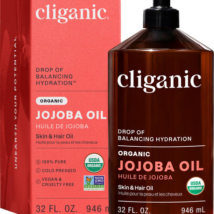 Aceite de jojoba orgánico, 100% puro prensado en frío para rostro y cabello, 4oz
