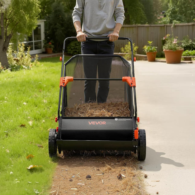 Push Lawn Sweeper 26 in Leaf & Grass Collector 7 cu. ft. Hopper Bag