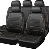 Universal FIT Piping Leather Car Seat Cover, for suvs,Van,Trucks,Airbag Compatible,Inside Zipper Design and Reserved Opening Holes (Full Set, Black and Beige)