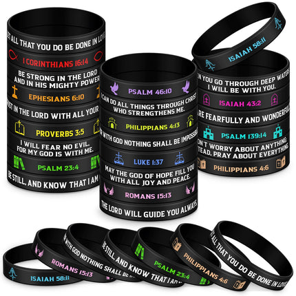 48 Pcs Bible Verse Christian Bracelets Silicone,Classic Color