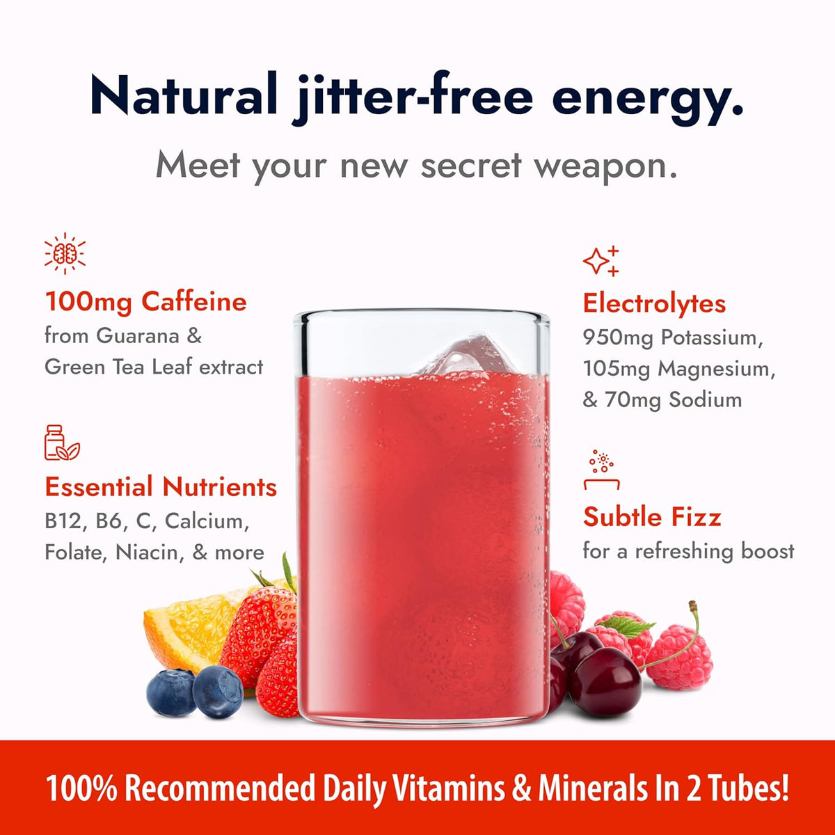 Daily Energy Drink Powder, Fruit Punch, 20 Pack 3-in-1 Sustained Energy, Rapid Hydration, and Essential - photo 3