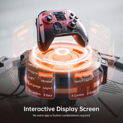 GUSGU G7 Wireless Gaming Controller with Interactive Screen, 1000Hz Polling Rate, Hall Joysticks & Triggers, 4 Programmable Buttons, Compatible with PC, Switch1, PS4, iOS, Android, Red