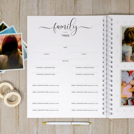 Personalized Baby Journal - Hardcover First Year Album Customized with Baby’s Name & Initial - Prompted Baby Memory Book (Wildflower Wreath Initial)