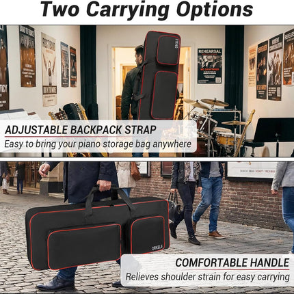 ORKELS 61-Key Keyboard Case, 10mm Padded Electric Piano Gig Bag with Shoulder Straps, Handles & 2 Accessories Pocket