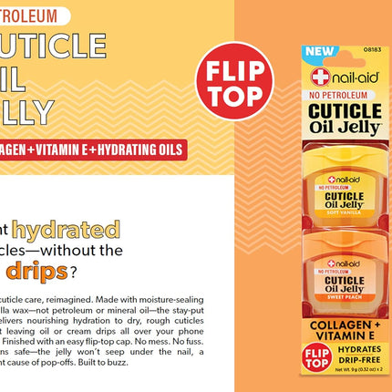 Nail-Aid Cuticle Oil Jelly, Press-On Friendly Non-Drip Cuticle Treatment for Dry Cracked Cuticles and Hangnails, Collagen + Vitamin E, CleanClick™ Secure Flip-Top Cap, Petroleum-Free