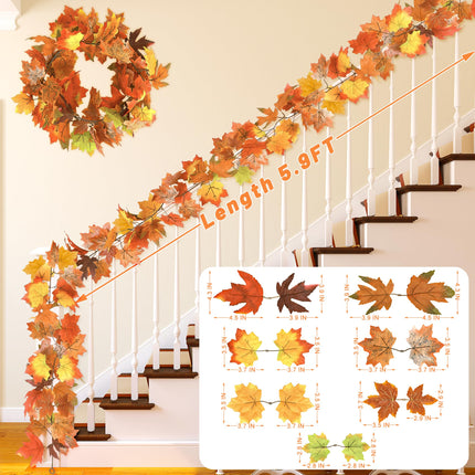 2Pack 11.8FT Fall Garland for Mantle Indoor Outdoor Thanksgiving Decor