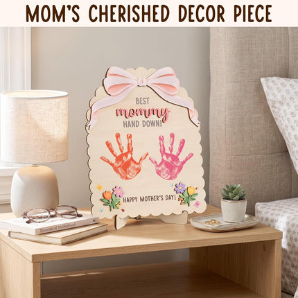 HYPERI DIY Mothers Day Crafts for Kids Handprint Art, Handprints Wooden Rose Flower Bouquet, Mothers Day Gifts for Mom from Kids, for Grandma from Grandkids, Mothers Day Keepsake Craft (Best Mom)