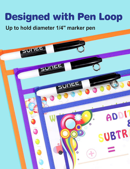 30 Packs Oversized Reusable Dry Erase Pocket Sleeves with 2 Rings, 10 Assorted Colors 10x14 Ticket - photo 4