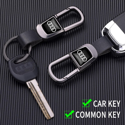 leather car keychain set for Audi A3 A4 A5 A6 A7 A8 Q3 Q4 Q5 Q6 Q7 Q8 R8 men and women family present keychain key ring lanyard accessories (black)