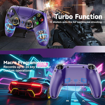 LENISUOLE Wireless Controller for PS5/PlayStation 5 & PC - Purple, Bluetooth Gamepad with Turbo, 6-Axis Motion Sensor, Programmable Buttons, RGB Lighting, 3.5mm Audio Jack, 1000mAh Battery