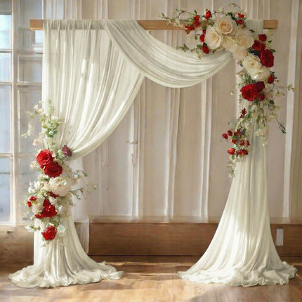 MDS Pack of 2 Wedding Arch Drape Panel (30" Width x 30ft Long) Sheer Chiffon Arbor Canopy Drapery Fabric for Wedding Ceremony Reception Decoration Party Ceiling Backdrop Curtain Swag - Ivory
