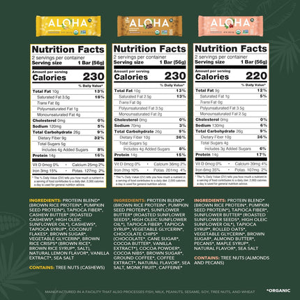ALOHA Organic Plant Based Protein Bars - Sampler Pack #2-12 Bars, Vegan, Low Sugar, Gluten-Free, Paleo, Low Carb, Non-GMO, No Stevia, No Erythritol