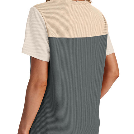 Womens Fashion 2026 Color Block Shirts Short Sleeve Knitted Summer Fall Tops Casual Trendy