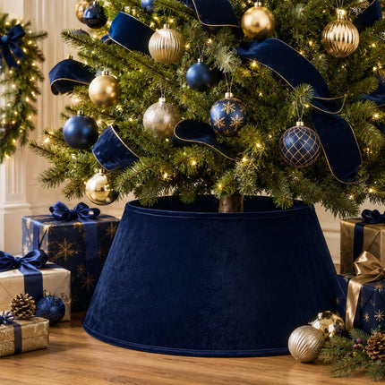 Navy Blue Velvet Christmas Tree Collar 24‘’ Tree Base Cover