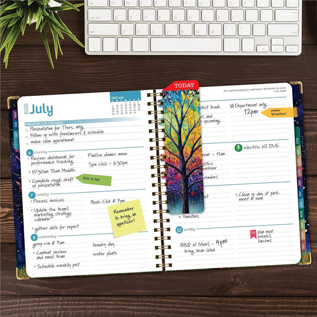 Hardcover 2026-2027 Academic Year Planner, 14-Month Daily Weekly Monthly Agenda, 8.5 x 11, Black Tree Seasons