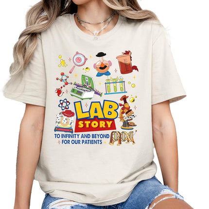 Lab Story Shirt - Lab Week 2026 Shirt, Medical Laboratory Week Gift, Laboratory Technician Scientist Appreciation Tshirt, to Infinity and Beyond for Our Patients, Lab Tech Humor Shirt Multi