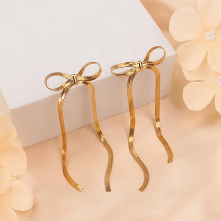 DAYANEY Silver Gold Prom Earrings for Women, Bow Dangle Long Earring Rhinestone Ribbon Chain Prom Jewelry for Women Trendy, Bow Earrings Statement Dainty Earring as Wedding Bridesmaid Formal Jewelry