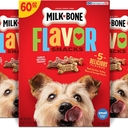 Milk-Bone Flavor Snacks Small Dog Biscuits, Flavored Crunchy Dog Treats, 60 Oz. Boxes (Pack of 3)