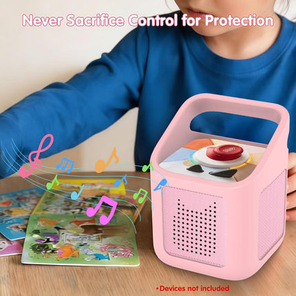 Silicone Case for Toniebox 2 Audio Player, Shockproof & Scratch-Resistant Portable Protective Cover Sleeve for Tonies Toniebox 2 Accessories with Carry Handle (Pink)