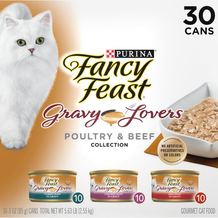 Purina Fancy Feast Gravy Lovers Poultry and Beef Grilled Gourmet Wet Cat Food Variety Pack - (Pack of 30) 3 oz. Cans