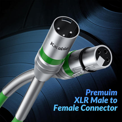 XLR Microphone Cable 1 FT, XLR Male to Female Balanced Mic Cable, 3-Pin Shielded Speaker Cord, Zinc Alloy Connectors, 22AWG Pure Copper, Metal Spring SR, Recording Studio, Podcast, Green