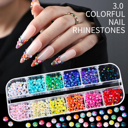 Nail Charms Nail Gems with 15 Sheets Gold Nail Stickers, 6 Boxes of Rhinestones for Nails Art Tools, 3D Nail Decals Pearls for Nails