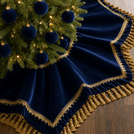 55 Inch Burgundy Christmas Tree Skirt Velvet, Round
